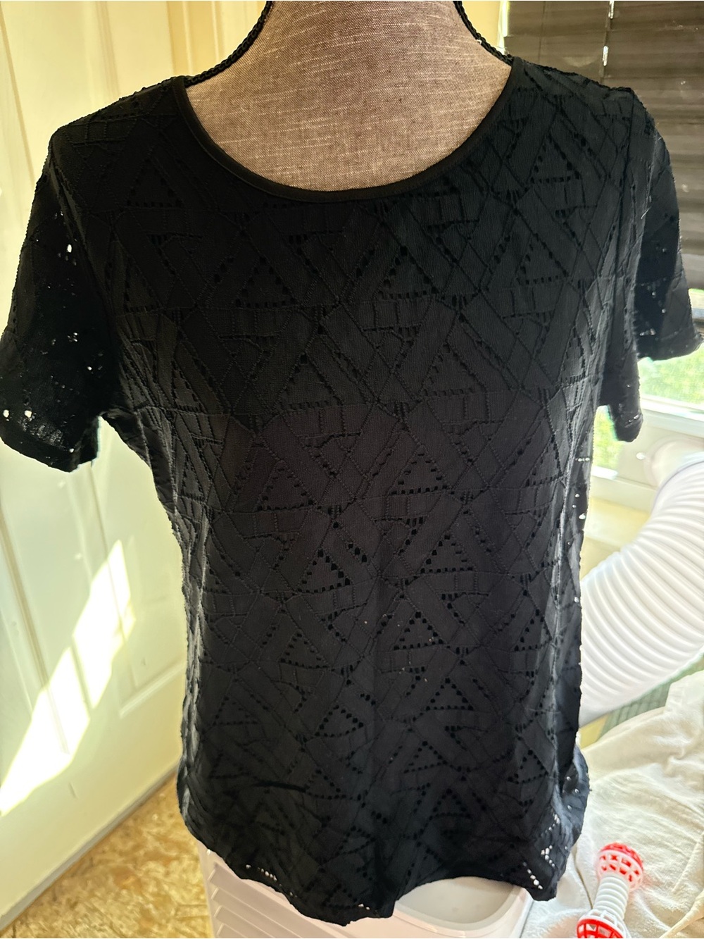 Andrew Marc Black Short Sleeve Eyelet Tee